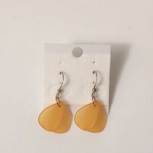 Handmade Earrings Orange Yellow Amber Frosted Glass Leaf Dangle Teardrop Fall